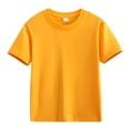 thumbnail image 1 of T-shirt Enfant Manches Courtes Coton Col Rond Couleur Unie Blouse Décontractée Été Hauts Jaune 5-6 Ans, 1 of 8