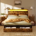 thumbnail image 2 of GUNAITO Queen Size Bed Frame with Headboard Storage Bed frame with 4 Drawers LED Platform Bed Frame with Charging Station Brown, 2 of 9