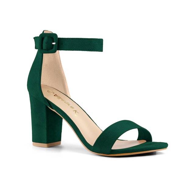 BLISSFUL STEP Women's Shoes Ankle Strap Block Heel Buckle Open Toe Sandals Green 11