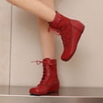 thumbnail image 2 of Xfvqtps Bottes à la Cheville Brodées pour Femmes Style Bohème Vintage à Lacets Bout Rond Talon Compensé Caché Bottes Plates Décontractées de Mode d'Hiver Rouge, 2 of 8