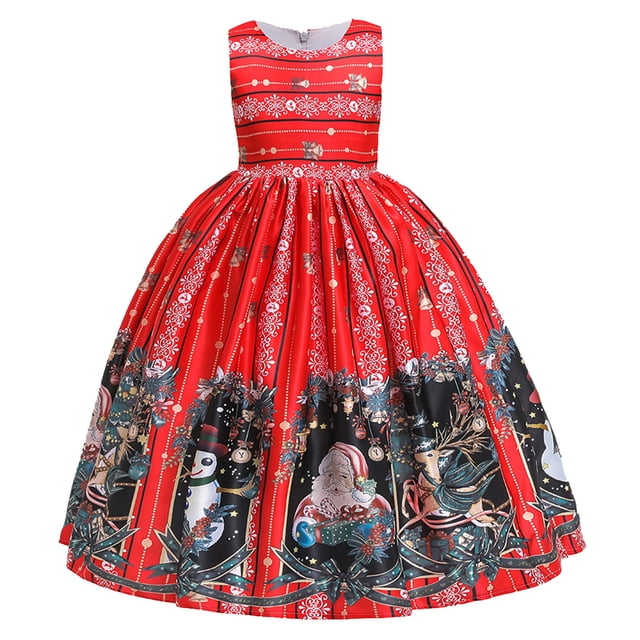 WEAIXIMIUNG Robes pour Filles 7-8 Confortables Enfants Enfant Filles Robe de Concours Noël Noël Danse Fête Robe 10-11 Ans