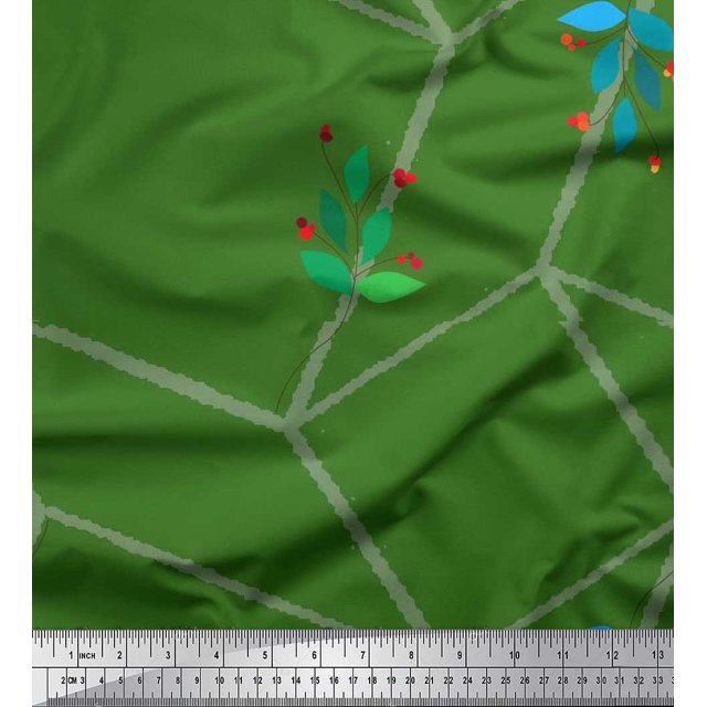 Feuilles de Tissu de Georgette de Poly de Pomme, Baies Rouges et Tissu Géométrique d'Impression de Cube de Labyrinthe par la Yard 52 Pouces de Large