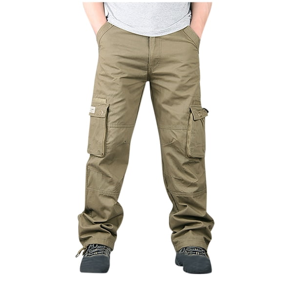 TIMIFIS Yellow Mens Cargo Pants Casual Loose Elastic Waist Drawstring Hiking Long Pants with Pockets Fashion Hiking Daily Work Trousers