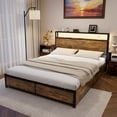 thumbnail image 2 of Gymax Queen Industrial Platform Bed Frame w/ Storage Drawers & LED Lights Headboard, 2 of 10