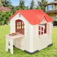 thumbnail image 3 of Gymax Kid's Playhouse Games Cottage w/ 7 PCS Toy Set & Waterproof Cover Pink, 3 of 10