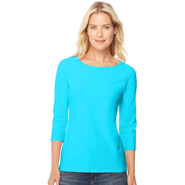 Hanes T-Shirt Raglan en Coton Extensible pour Femmes, 2TG, Turquoise Volant