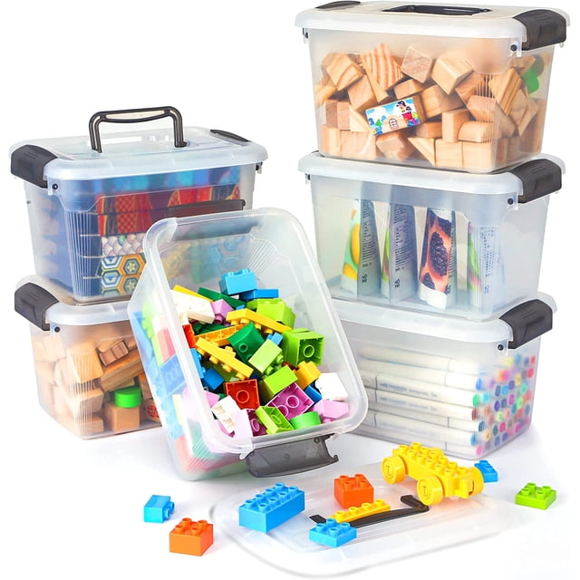 Citylife 5.3 Qt 6 Packs Storage Bins with Lids Clear Plastic Bins with Grey Handle Stackable Storage Containers for Organizing