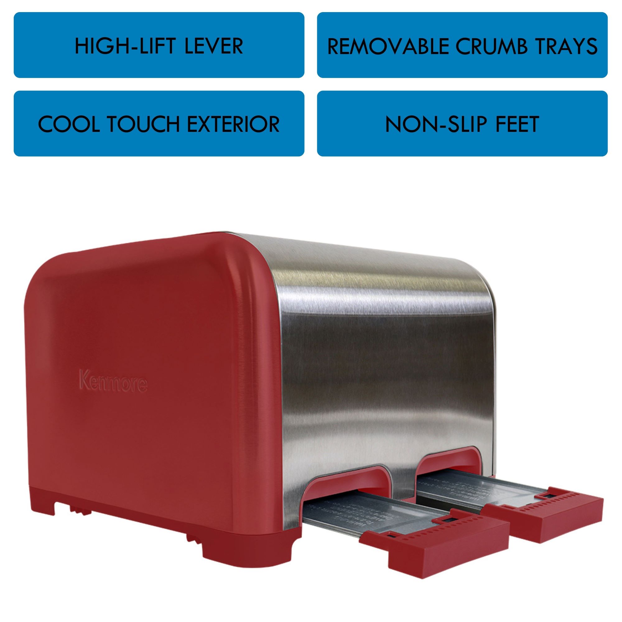 Kenmore Grille-pain 4 tranches en acier inoxydable, commandes doubles, fentes extra larges, 9 niveaux de brunissage, pour muffins anglais et plus