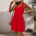 thumbnail image 4 of biudgviw Robe Débardeur Midi pour Femme Été Col en V Sans Manches Ligne A Robe T-Shirt Décontractée Ample Robes d'Été avec Poche, 4 of 6
