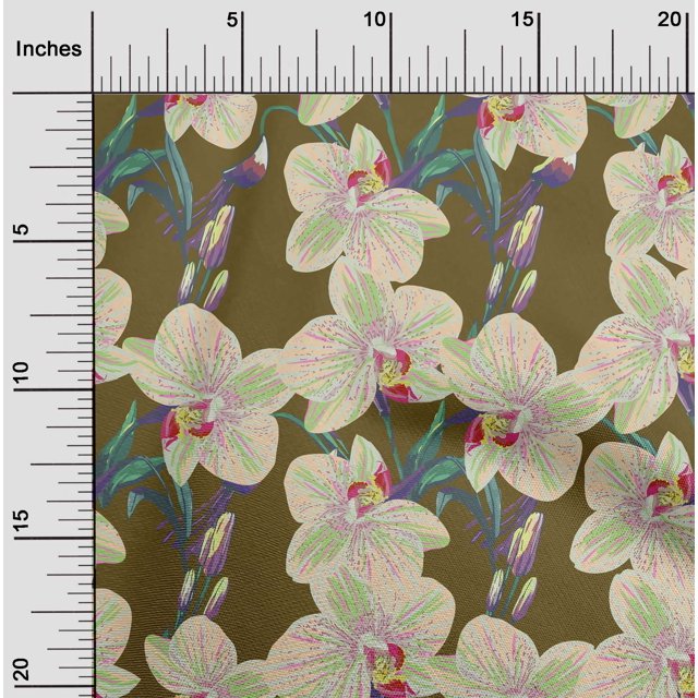oneOone Polyester Lycra Fabric Leaves & Orchids Floral Decor Fabric Printed BTY 56 Inches Wide