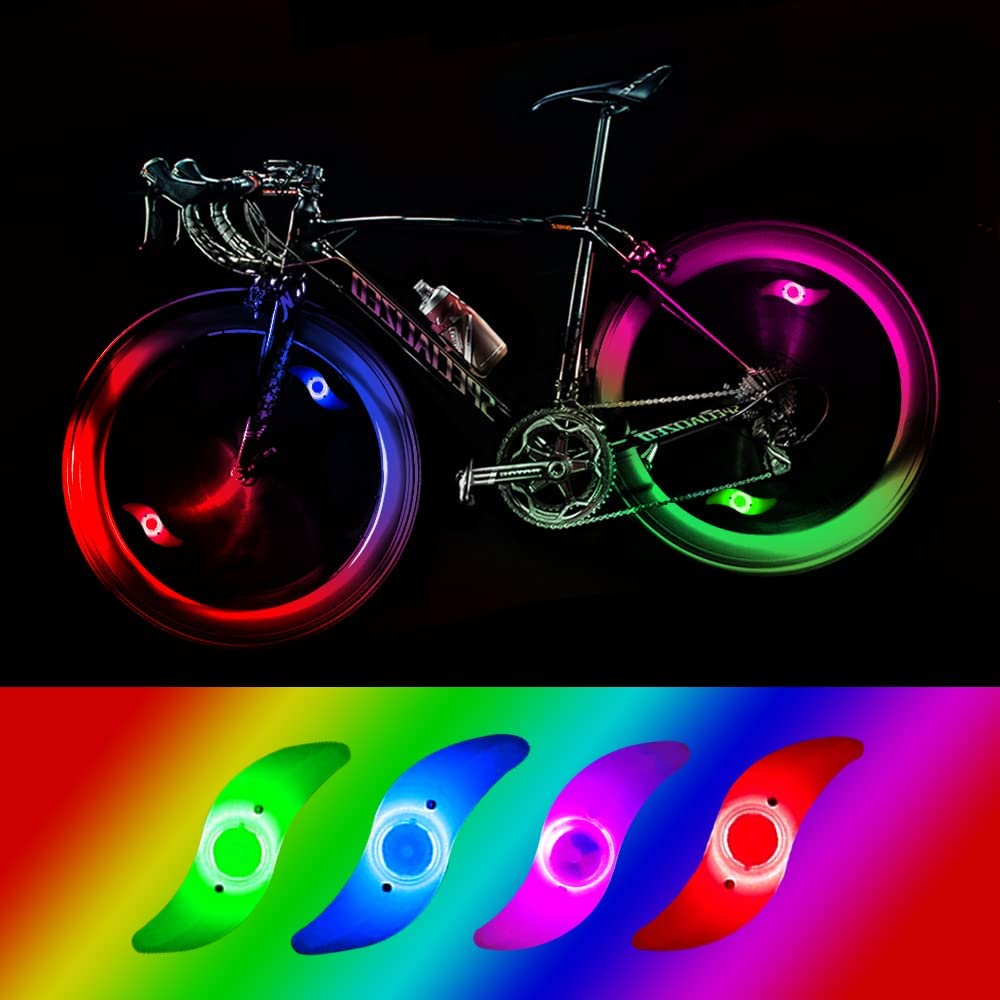 4 x Lumière de Roue de Vélo LED, Lumière de Roue de Vélo LED Étanche avec 3 Modes Clignotants Lampe de Roue de Vélo pour Adulte et Enfant - Couleur