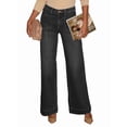 thumbnail image 3 of Jean à Jambe Grand pour Femme Taille Haute Jambe Droite Pantalon en Denim Extensible avec Poches Noir G, 3 of 8