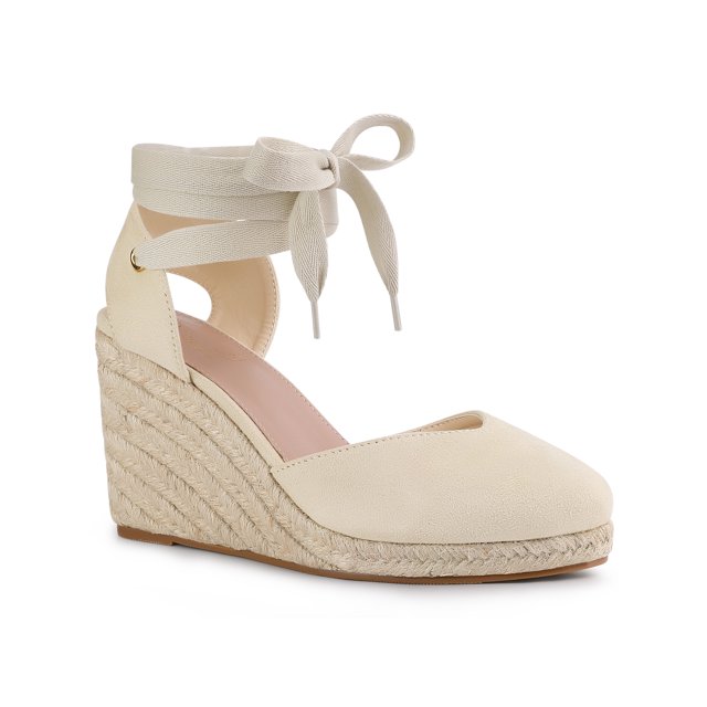 BLISSFUL STEP Sandales Compensées à Plateforme à Lacets Style Espadrille pour Femmes Beige 9