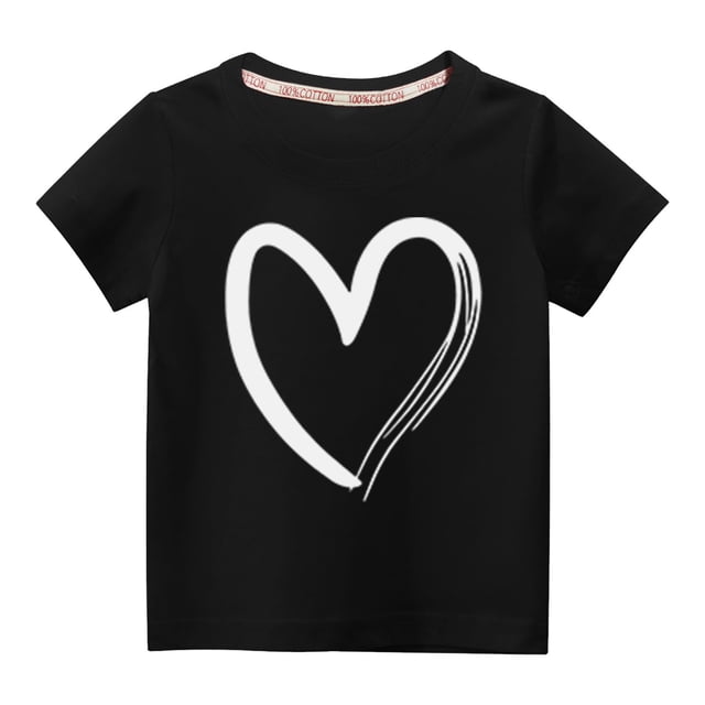 Rbaofujie T-Shirt pour Fille à Imprimé Cœur, Manches Courtes, Col Ras du Cou, T-Shirt d'Été