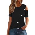 thumbnail image 1 of Timegard Cold Shoulder Tops for Women Round Neck Button Short Sleeve Summer Casual Tunic Top Blouse, 1 of 7