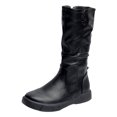thumbnail image 4 of Womens Slouchy Mid Calf Riding Boots Casual Leather Round Toe Flat Low Heel Winter Fall Knight Boots, 4 of 5