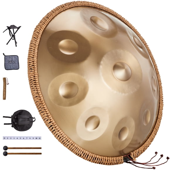 KFFKFF Tambour à Main, 22 Po et 9 Notes, Tambour à Main en Do Mineur, Instrument de Tambour à Main avec Baguettes, Support de Handpan 440 Hz et Sac de Transport, Tambour Sound en Acier pour Guérison