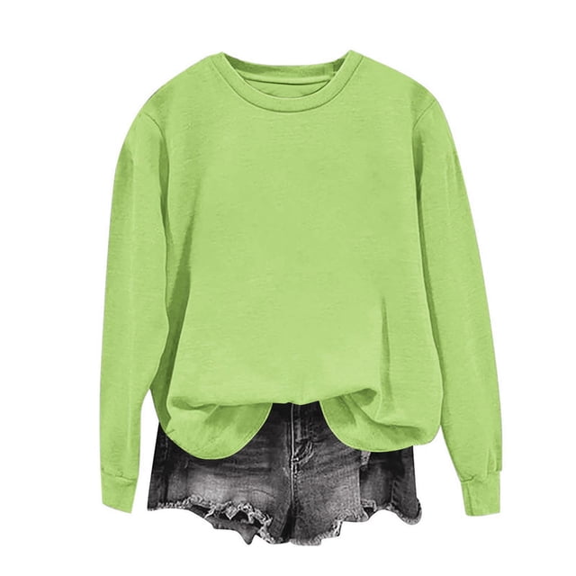 Milgrthf Chandails d'Automne pour Fille Basiques Tendance à Manches Longues Légers Décontractés à Col Rond Chandails à Enfiler Hauts Vert m