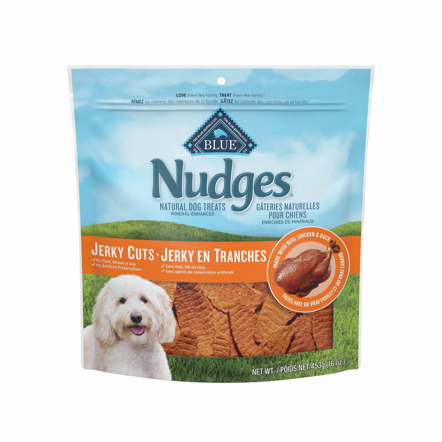 Blue Buffalo Nudges Jerky Cuts Natural Dog Treats, Chicken and Duck, 453g