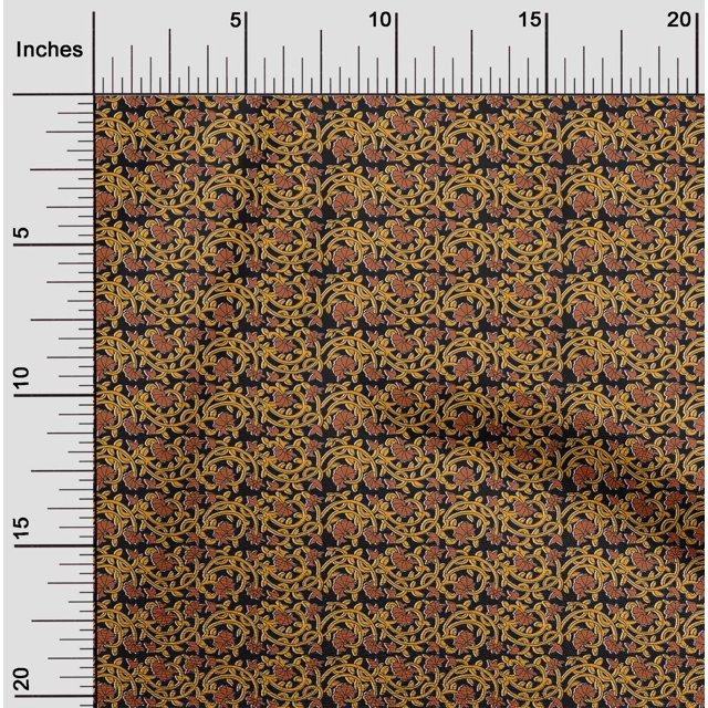 oneOone Georgette Viscose Fabric Leaves & Floral Block Printed Fabric 1 Yard 42 Inch Wide