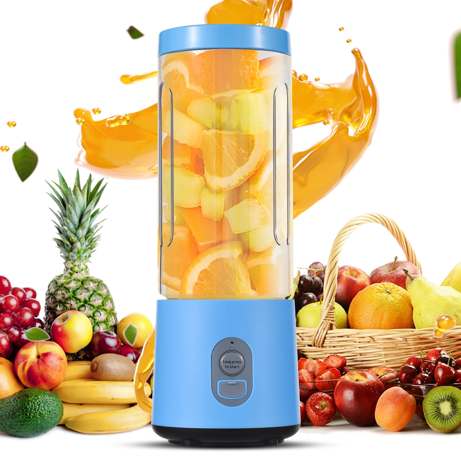 Portable Blender USB Rechargeable 15oz Personal Blender for Shakes and Smoothies Waterproof Leakproof-Lid Stainless Steel Blades Fresh Juice Blender for Home Travel Sport Office Blue