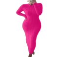 thumbnail image 1 of Women Long Sleeve Knitted Dress Crochet Pattern Solid Ribbed Casual Dress, 1 of 5