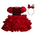 thumbnail image 1 of Robes de Princesse pour Fillettes Robe de Bal d'Anniversaire Manches Bouffantes Robe à Sequins en Tulle + Bandeau, 1 of 4