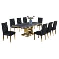 thumbnail image 1 of Gray Marble Dining Set with Gold Stainless Steel and Black Velvet Chairs, 1 of 3