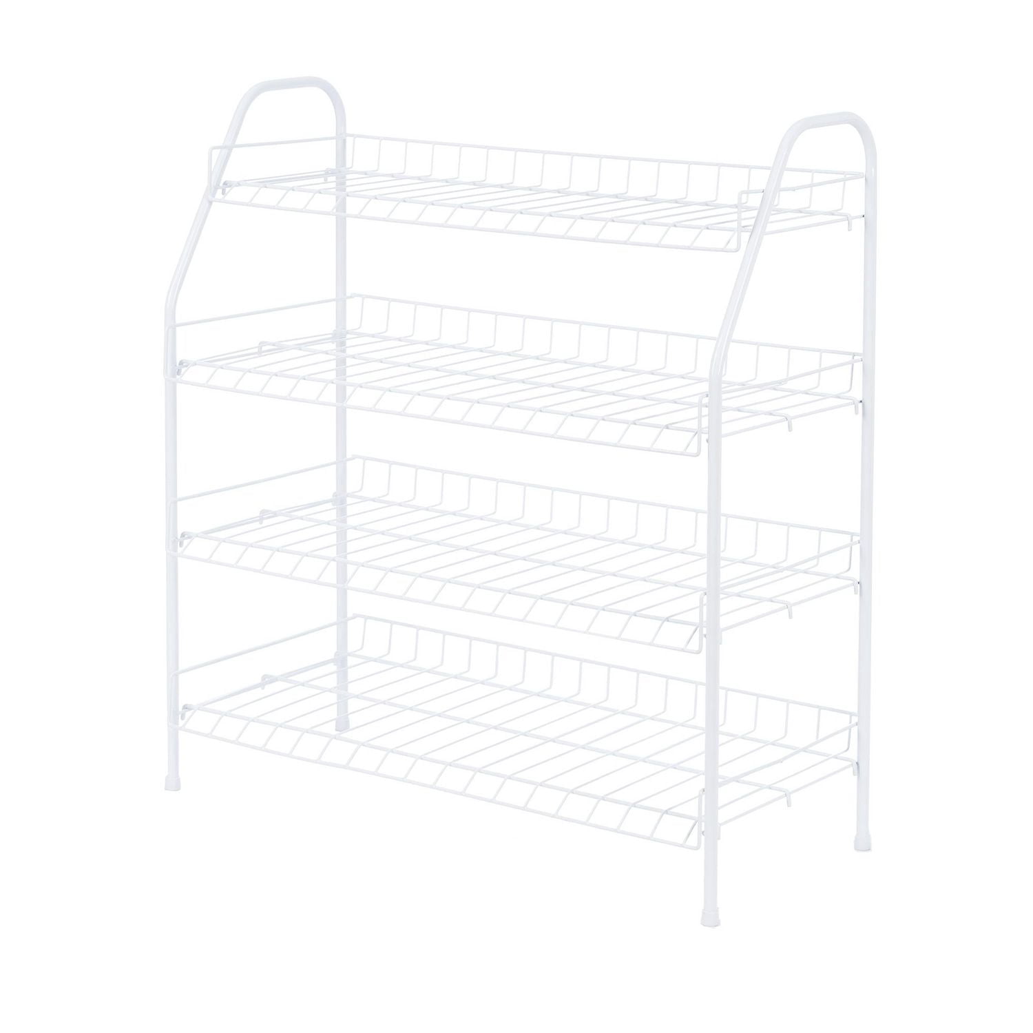 MAINSTAYS 4-Tier White Metal Shoe Rack and Accessories Storage, Holds up to 12 pairs, 4 Tier Wire Shelf