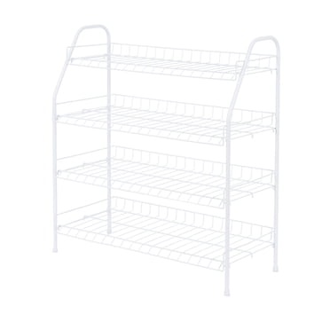 MAINSTAYS 4-Tier White Metal Shoe Rack and Accessories Storage, Holds up to 12 pairs, 4 Tier Wire Shelf