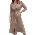 thumbnail image 1 of WRKEKC Women's Belted Trench Coat Long Length Button Front Solid Color Fall Casual Office Wear Transitional Layer Plus Size Available Khaki S, 1 of 6