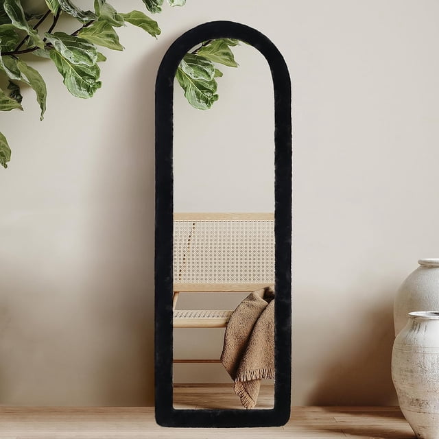 AnorTrek Fluffy Mirror Cover for Arched & Full-Length Mirrors (64"x21") – Stretch Fabric, Non-Slip Backing, Decorative Protector – Soft & Durable Décor (Mirror Not Included)