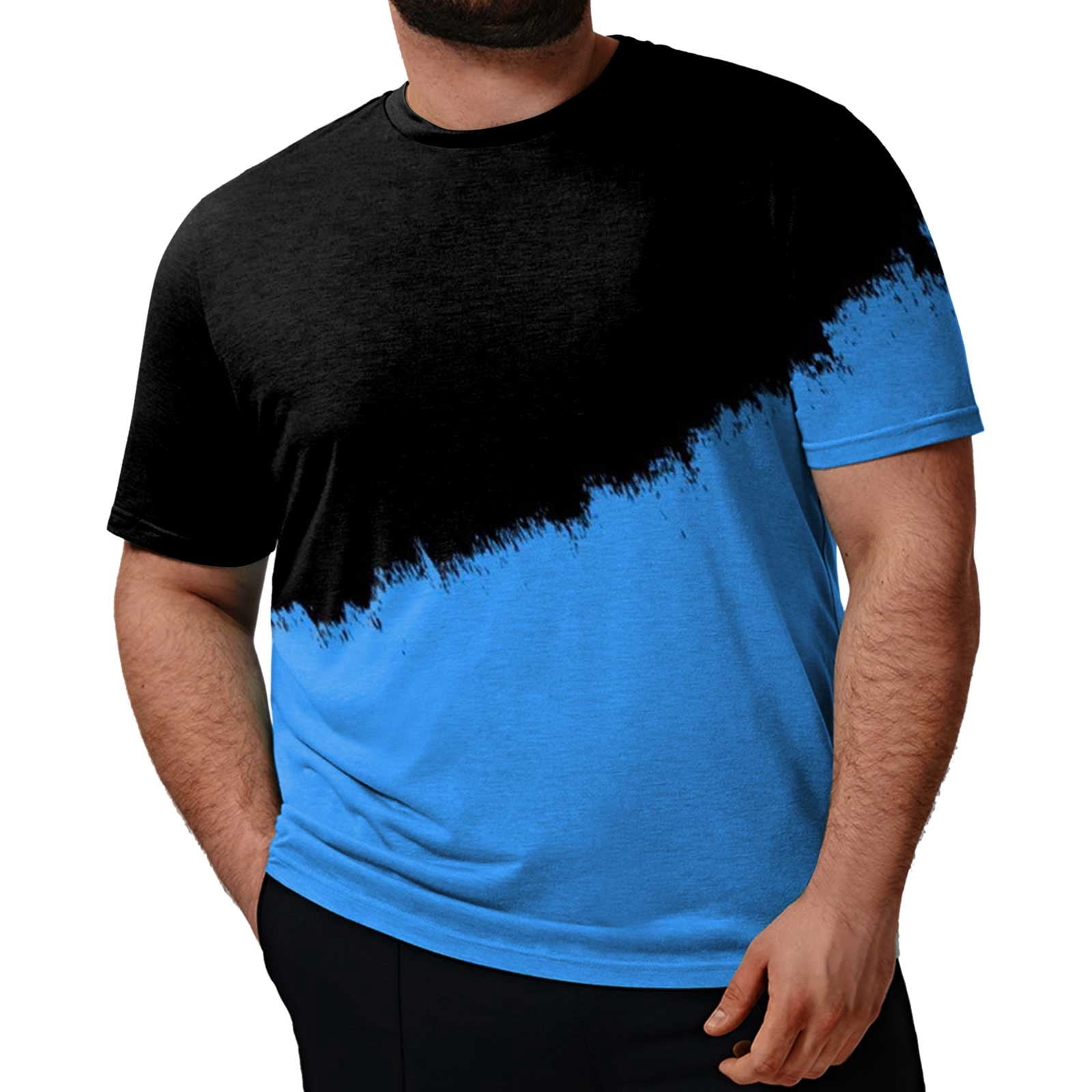 BOBOGOJP T-Shirt Ajusté pour Hommes Manches Courtes Rayé Henley (Bleu,7TG)