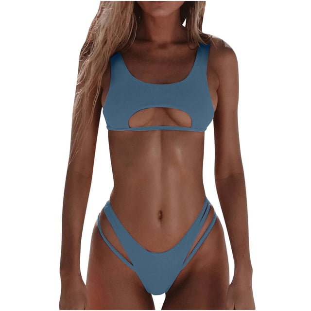 Birdeem Ensembles de Bikinis pour Femmes, Couleur Unie, Mode Décontractée, à Larges Bretelles, Ajourés