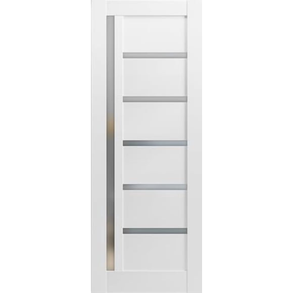 SARTODOORS Lite Slab Barn Door Panel 28 x 84 | Quadro 4088 White Silk with Frosted Opaque Glass Sturdy Finished Wooden Modern Doors Pocket Closet Sliding
