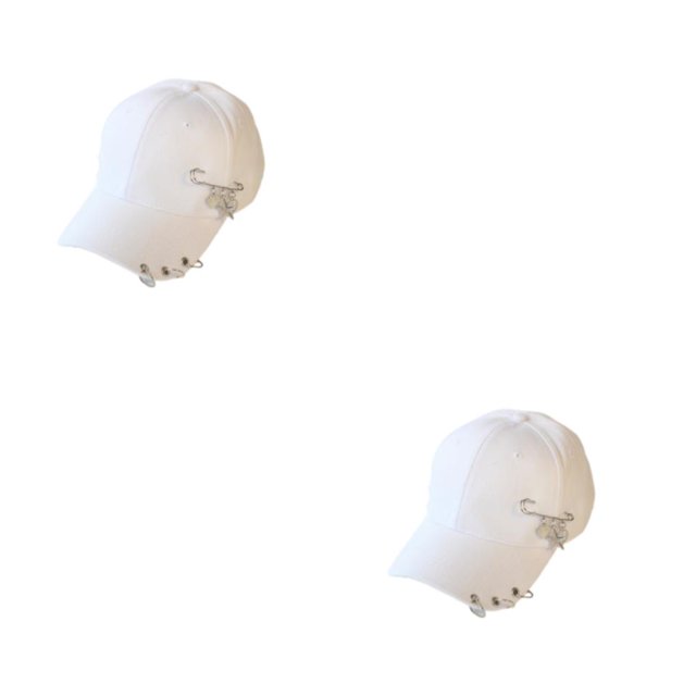Thinsony Hip Hop Baseball Cap With Ring Decor For Stylish Look Cotton Ring Baseball Hat Fits All Head Shape Comfortable Pin White 2Set
