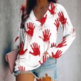 thumbnail image 2 of yoeyez Halloween Hauts pour Femmes Col en V Manches Longues Chandails Mignons Drôles Tunique Graphique Haut Décontracté Mode Manches Raglan T-Shirts Rouge,P, 2 of 6