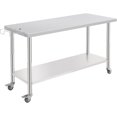 thumbnail image 1 of 60x24 In NSF Stainless Steel Rolling Work Table with Wheels Hooks and Adjustable Undershelf Heavy Duty Prep Table for Kitchen Bar Restaurant Home, 1 of 6