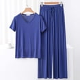 thumbnail image 1 of TACILIP Ensembles 2 Pcs pour Femmes Ensembles de Détente d'Été Tenues Col en V Manches Courtes Hauts Pantalons à Jambes Larges Pyjamas pour Femmes Ensemble, 1 of 3