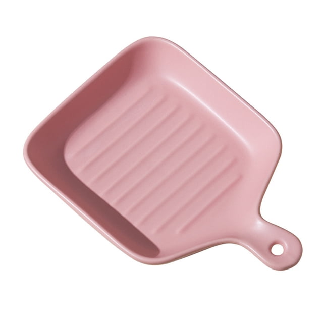 Ceramic Baking Pan Tableware Plate Simple Style Baking Plate Household Grill Plate Baking Tray with Handle for Restaurant Home Dinner (Pink)