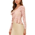 thumbnail image 4 of INSPIRE CHIC Women's Floral Lace Cardigans Tie Front Ruffled Hem Sheer Crop Bolero Shrug XS Pink, 4 of 8