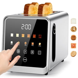 Toaster 2 Slice with Touchscreen, 1.5" Wide Slots & Memory Recall | 900W Stainless Steel Smart Digital Toasters | 6 Shade Settings for Bagels & Thick Bread | Defrost Reheat Si