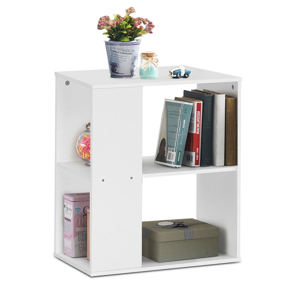 Gymax 2-Tier Side Sofa End Table Bedside Nightstand Table White Home