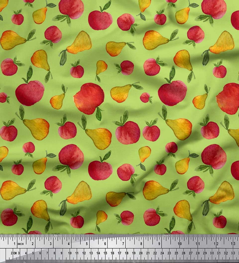 Soimoi Green Poly Georgette Fabric Mix Fruit Printed Craft Fabric by the Yard 42 Inch Wide