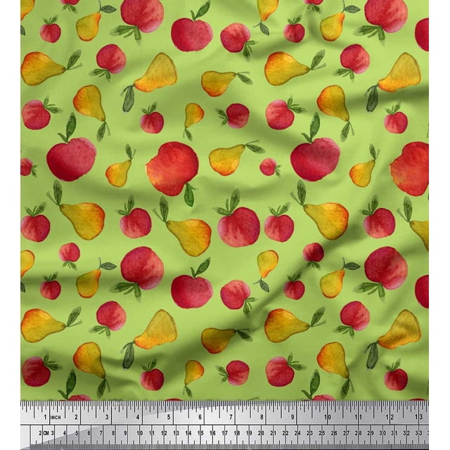 Soimoi Green Georgette Viscose Fabric Mix Fruit Print Fabric by Yard 44 Inch Wide