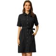 thumbnail image 1 of INSPIRE CHIC Robe Safari à Manches Courtes pour Femme avec Ceinture et Boutons Noir G, 1 of 5