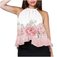 thumbnail image 2 of Weiqiqre Summer Tops for Women 2025 Adjustable Tie Neckline Ruffle Hem Sleeveless Flowy Halter Tops, 2 of 6
