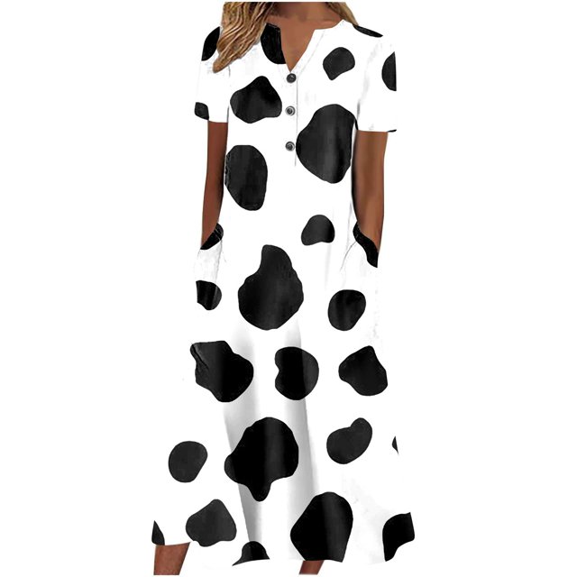 Cameland Robe d'Été pour Femme Décontractée à Col en V avec Boutons, Manches Courtes, Imprimée, Coupe Évasée, avec Poche