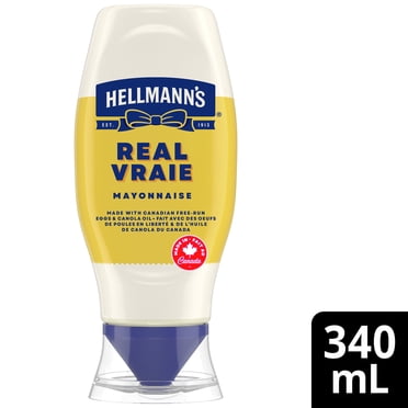 Hellmann’s Real Mayonnaise, Gluten‑Free and Kosher, Made with Canadian Free‑Run Eggs and Canola Oil, 340 mL Squeeze bottle