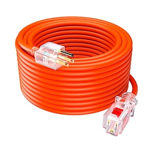 Maximm Extension Cord with Locking - Lighted Power Indicator l 100 Feet l (Orange) 14 Gauge, SJTW, Heavy Duty Outdoor Extension Cord